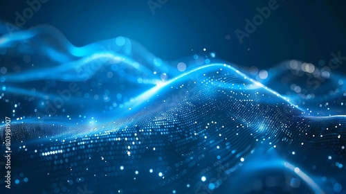 Abstract wave blue particle connection technology background