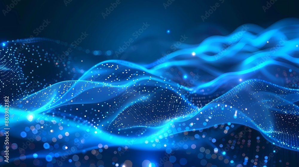 Abstract wave blue particle connection technology background