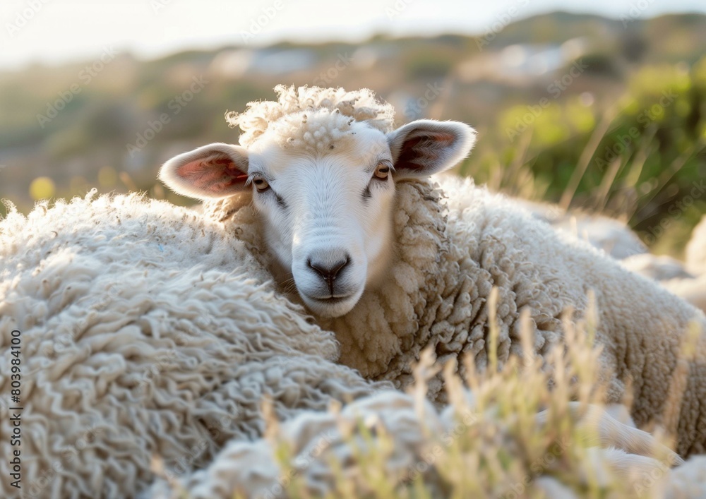 Close-up Portrait of a Tranquil Sheep in Pastoral Setting at Golden Hour Close-up Portrait of a Tranquil Sheep in Pastoral Setting at Golden Hour