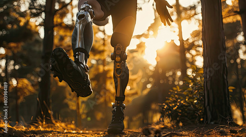 Empowered athlete strides with bionic limb photo