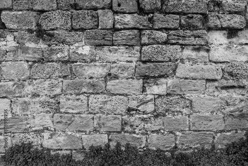 Ancient Stone Wall Texture Black And White