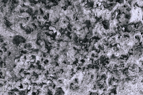 Rough Porous Rock Surface Close-Up Black And White