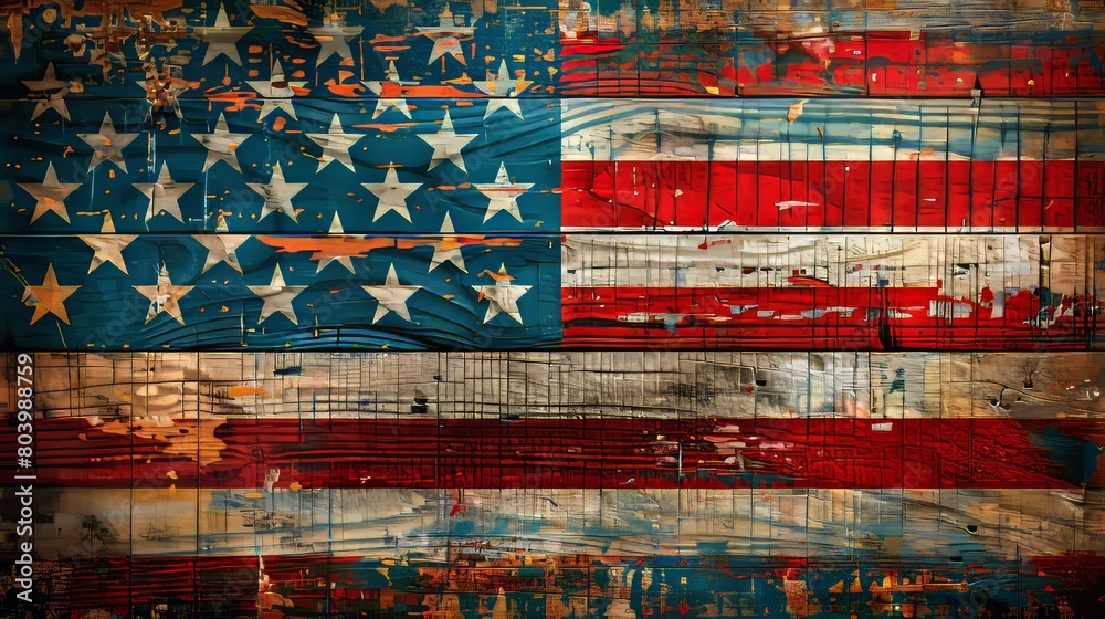 Vibrant close-up image of the American flag against a textured wooden backdrop, symbolizing patriotism and love for the country Vibrant close-up image of the American flag against a textured wooden backdrop, symbolizing patriotism and love for the country