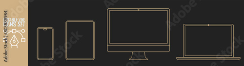 Computer and phone mockup set with desktop, laptop and tablet. icons set.