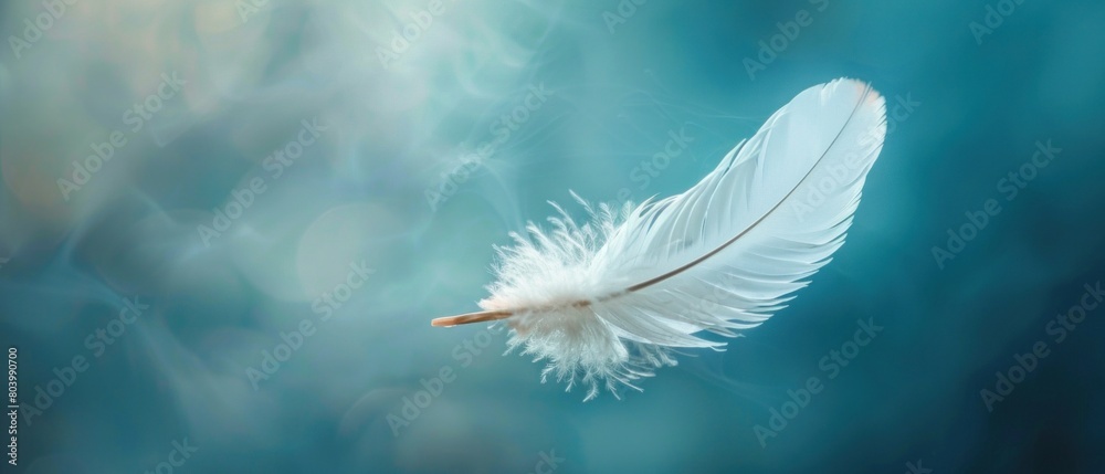Naklejka premium Healing whispers: A feather drifting in a gentle breeze, carrying away worries.