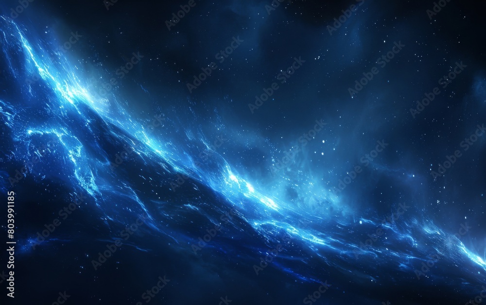 Breathtaking image featuring an epic blue galaxy nebula intertwined with futuristic scifi elements, evoking a sense of cosmic wonder