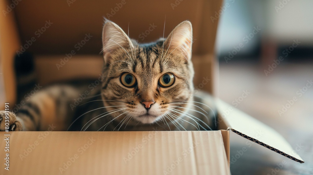 Curious Cat Peeking from Inside a Cardboard Box, Capturing Playful and Inquisitive Moments Curious Cat Peeking from Inside a Cardboard Box, Capturing Playful and Inquisitive Moments