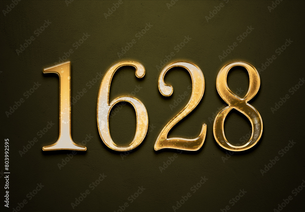 Old gold effect of 1628 number with 3D glossy style Mockup.	