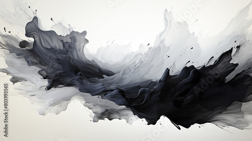 Beautiful White and Black Abstract Art of Paint Brush Stroke on Background