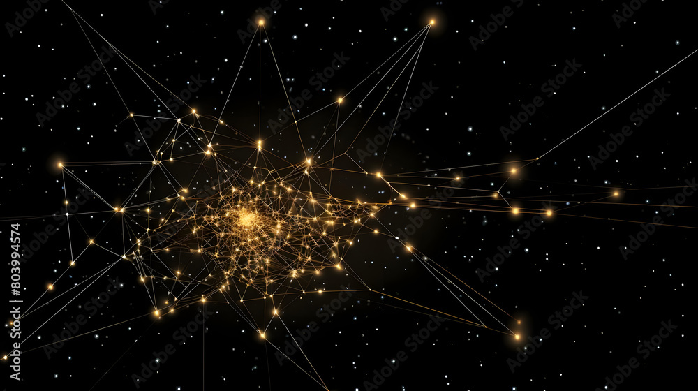 Fototapeta premium star shaped artificial intelligence neural network on black background minimal ai data processing