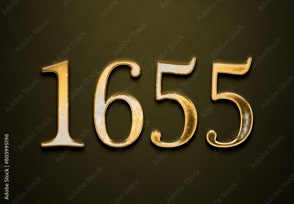 Old gold effect of 1655 number with 3D glossy style Mockup.	