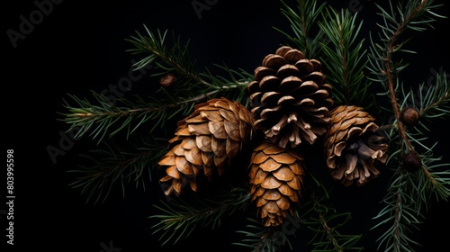 Fir cones on a black background