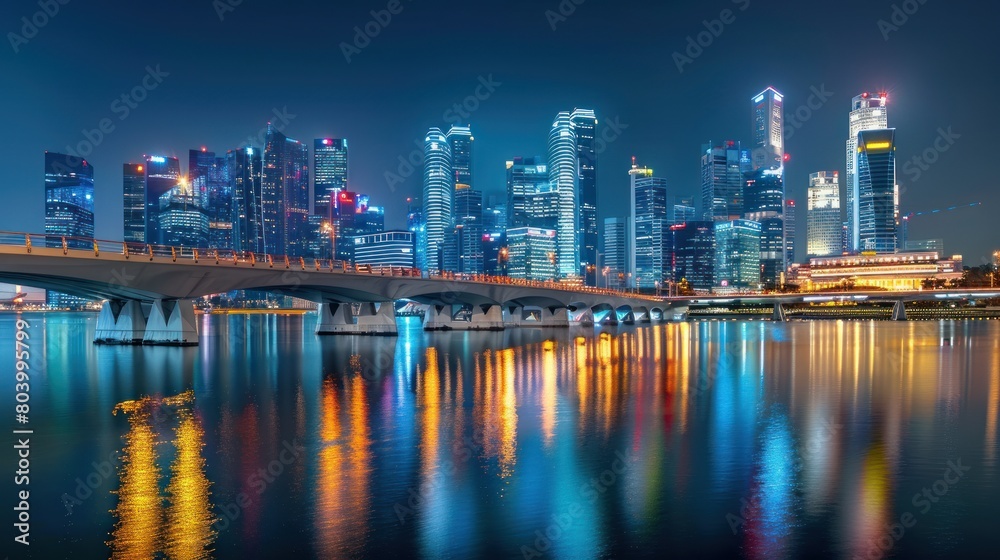 Naklejka premium Highway overpass modern city skyline