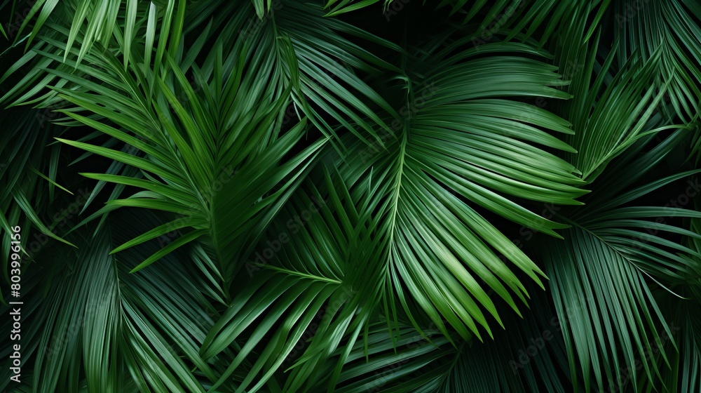 A green background of palm leaves tropical leaves