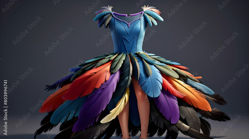 A dress made with birds colorful feather