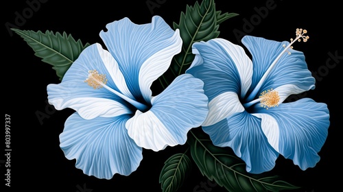 Bluewhite hibiscus on a black background photo