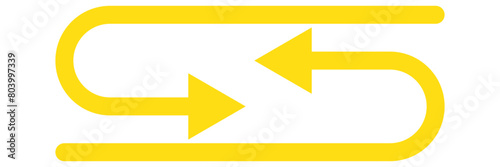 Yellow long arrow to the left. Straight long arrow, left thin line, yellow cursor, horizontal element, thick pointer vector icon isolated