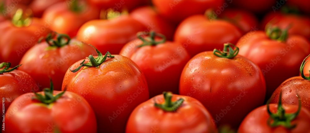 Fresh Ripe Tomatoes with Water Droplets Close-up Background Fresh Ripe Tomatoes with Water Droplets Close-up Background