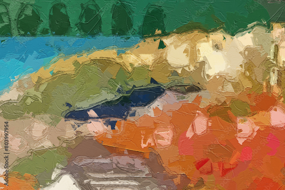 Naklejka premium Oil paintings and various flower ponds, chrysanthemums, mountains, cacti, and ponds are beautiful
