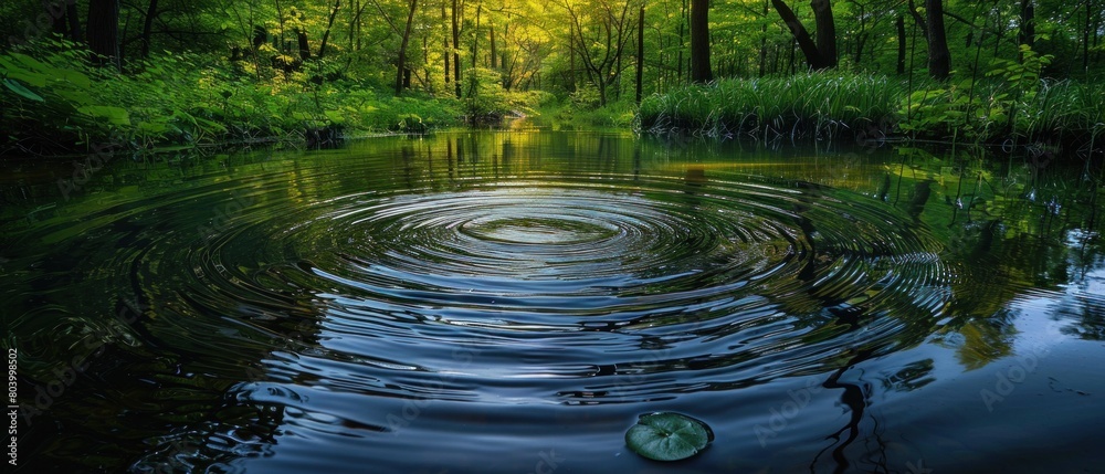 Tranquil waters: A ripple spreading across a still pond, echoing inner harmony. Tranquil waters: A ripple spreading across a still pond, echoing inner harmony.