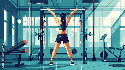Young sporty woman training in modern gym Vector style