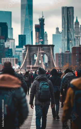 People walking over Brooklyn bridge  © robfolio
