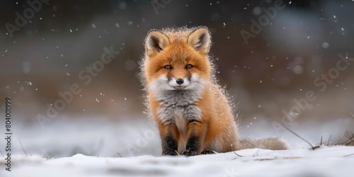 Cute red fox with fluffy fur on snow ground © Настя Шевчук