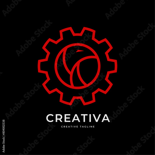 Eagle with Gear Logo Template Minimal Art