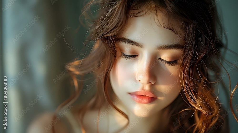 Glamorous Serenity: A Striking Portrait of a Woman with Closed Eyes Glamorous Serenity: A Striking Portrait of a Woman with Closed Eyes