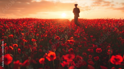 Field of Red Poppies on Armistice Day: A Solemn Commemoration photo