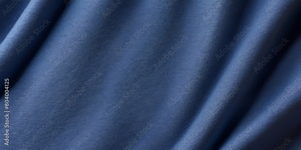 Fototapeta premium A blue fabric with a wavy texture. The fabric is blue and has a shiny appearance. The fabric is smooth and has a slight sheen to it