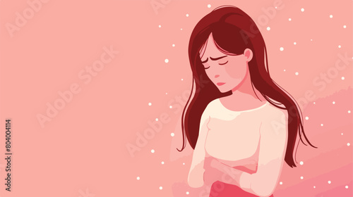 Young woman suffering from stomach ache on pink backgroun