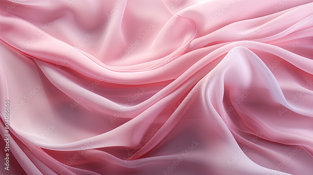 Fototapeta premium Fluttering Pink Color Fabric in Space With Delicate Folds on Blurry Background