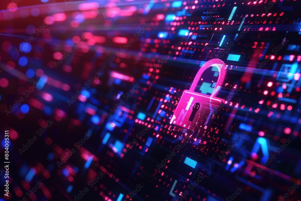 Obraz premium Image of a computer screen with a lock icon. Suitable for cybersecurity concepts
