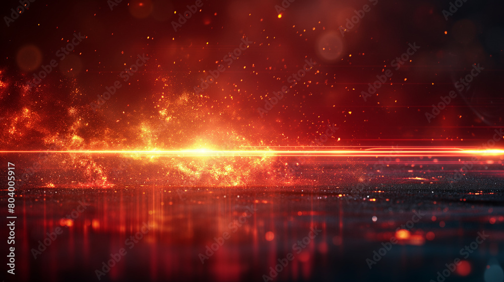 Red horizontal lens flares pack. Laser beams, horizontal light rays.Beautiful light flares. Glowing streaks on dark background. Luminous abstract sparkling lined background.