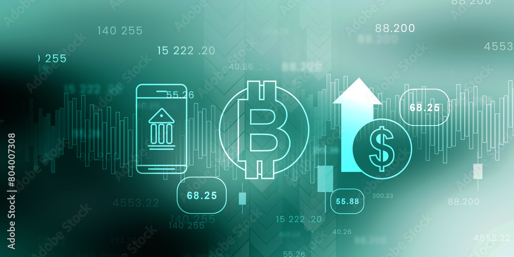 2d illustration bitcoin sign with usd dollar
