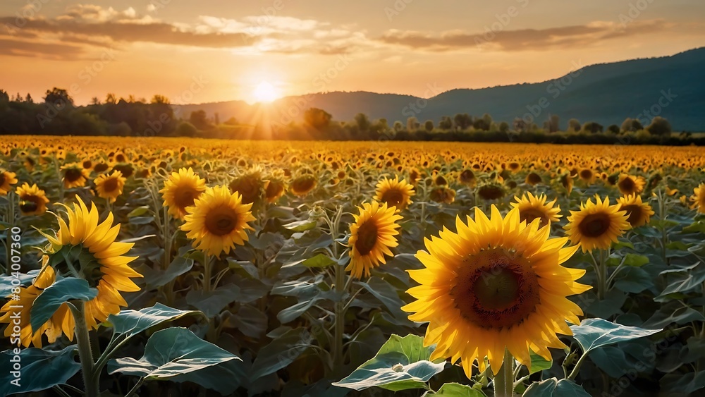 Fototapeta premium Fields of Sunshine Blooming Sunflower Meadow