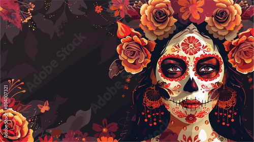 Young woman with painted face and sugar skull for Mex photo