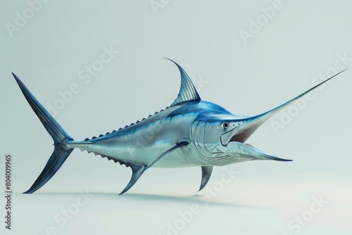 A blue marlin fish with its mouth wide open  suitable for marine life concepts