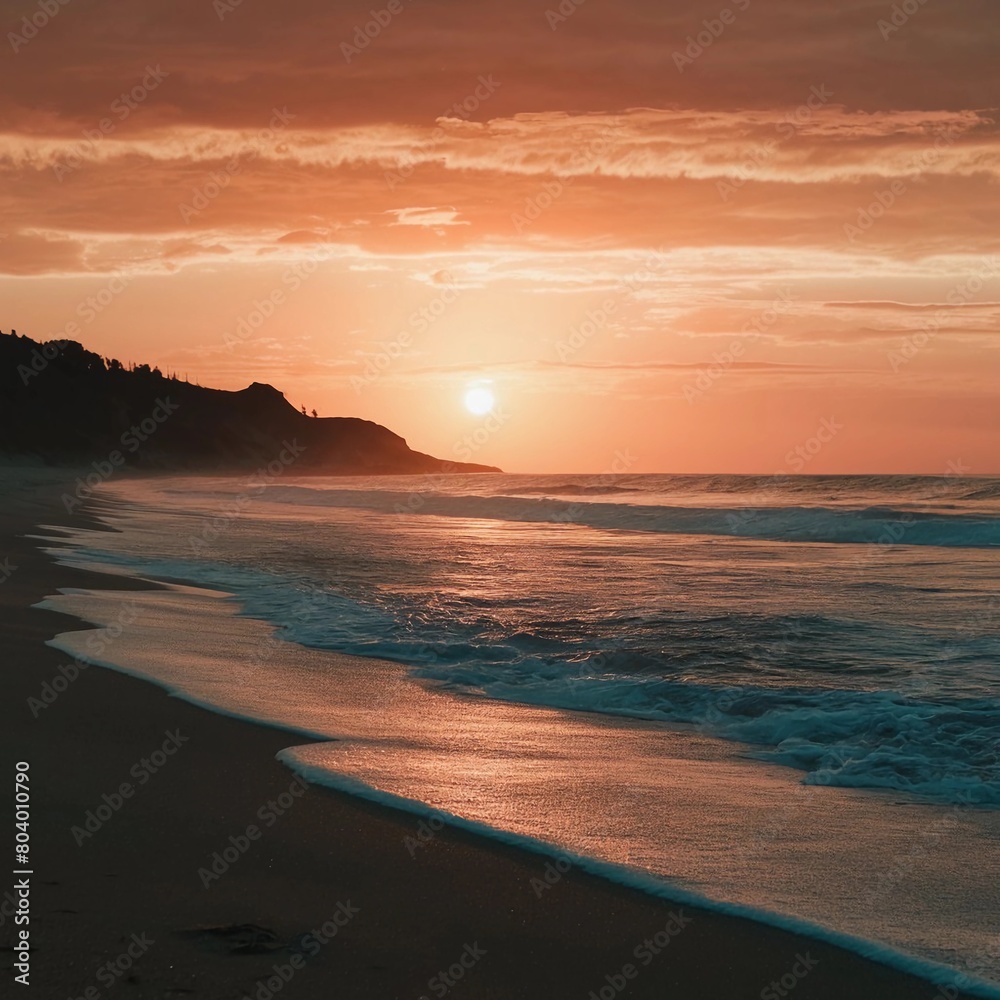 Obraz premium view of sun going down at evening at a beach