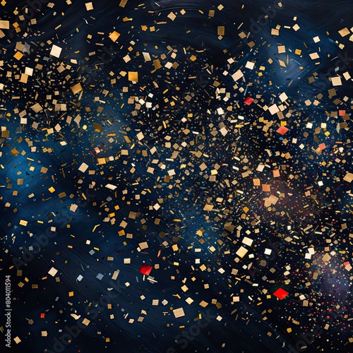  Colorful falling confetti with black background. AI generated.