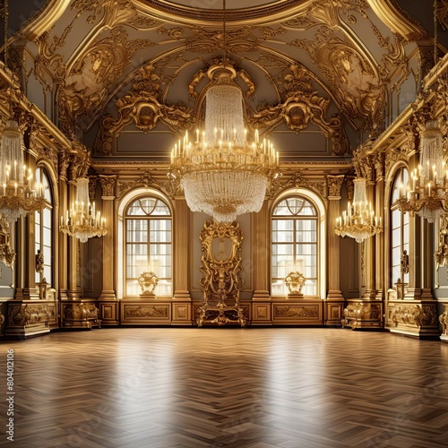  Golden decorated palace room interior. AI generated 
