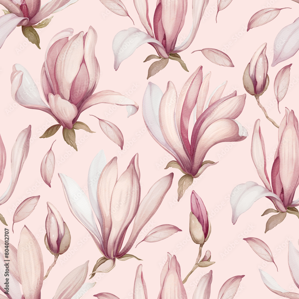 Seamless pattern with magnolias. Flowers in a watercolor style. Seamless pattern with magnolias. Flowers in a watercolor style.