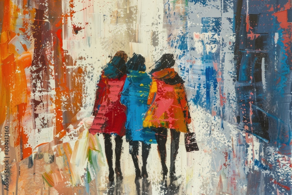 Obraz premium Two women walking down a city street. Suitable for lifestyle and urban concepts