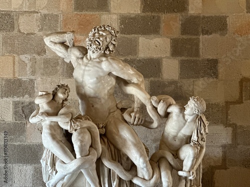 Medieval Greek marble statue depicting Laocoon and his sons in Rhodes, Greece