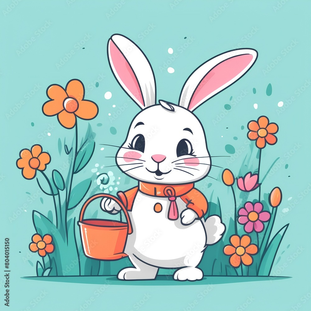 Cute little Rabbit with Easter eggs in basket illustration - Easter Bunny with a basket of easter eggs Cute little Rabbit with Easter eggs in basket illustration - Easter Bunny with a basket of easter eggs