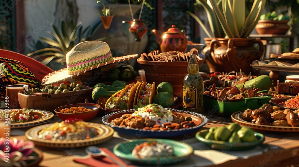 Magnificent Mexican Food Around Sombrero 8K Realistic