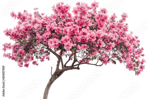 Blossoming tree on a solitary white backdrop. Generative Ai
