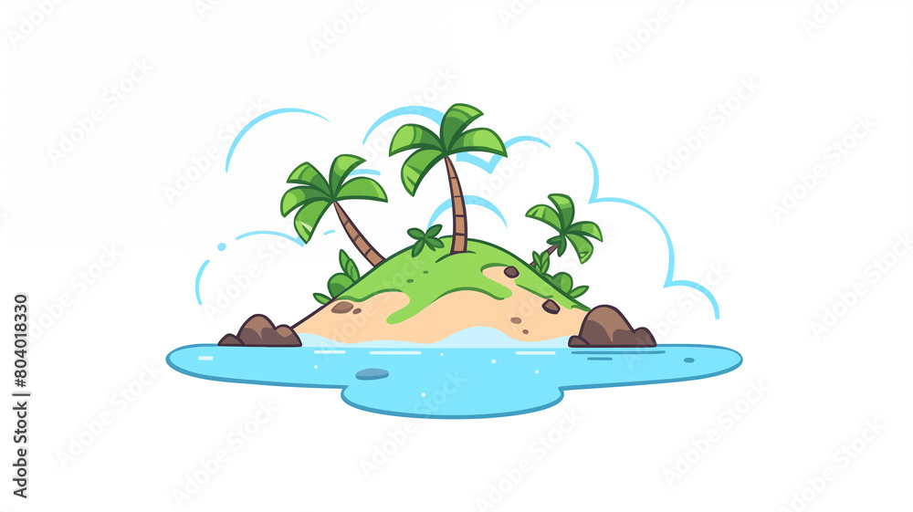 Fototapeta premium Hand drawn cartoon island illustration material on the sea 