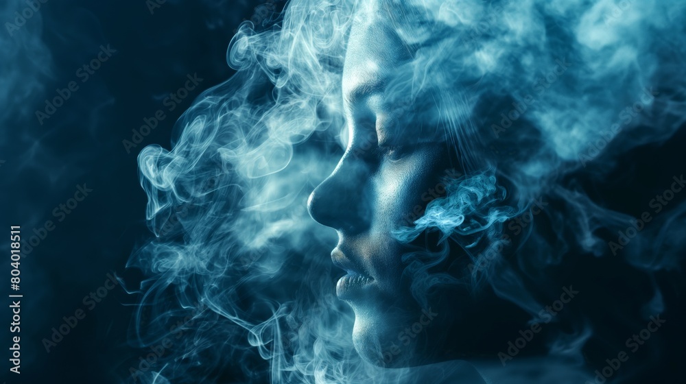 Portrait of a girl in profile in the smoke Portrait of a girl in profile in the smoke